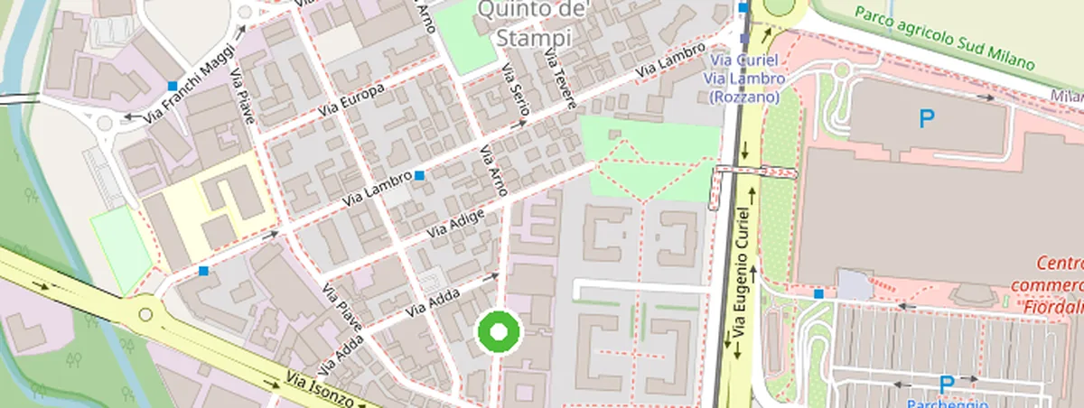 Mappa della zona dello showroom 2EFFE Group in via Po 65 a Rozzano